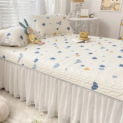 Ice Silk Latex Mattress Set Non Slip Bed Sheet Protective Cover