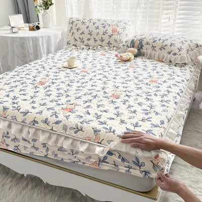 Ice Silk Latex Mattress Set Non Slip Bed Sheet Protective Cover