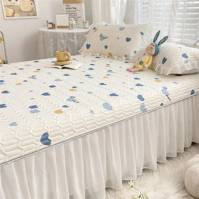 Ice Silk Latex Mattress Set Non Slip Bed Sheet Protective Cover