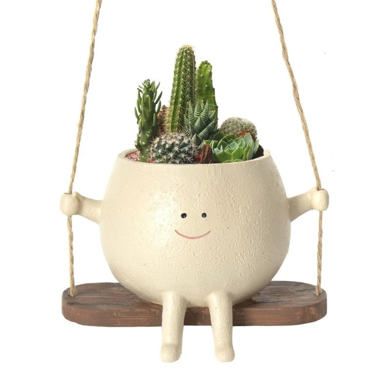 Swing Face Hanging Planter Resin Succulent Pot For Indoor Outdoor Decor