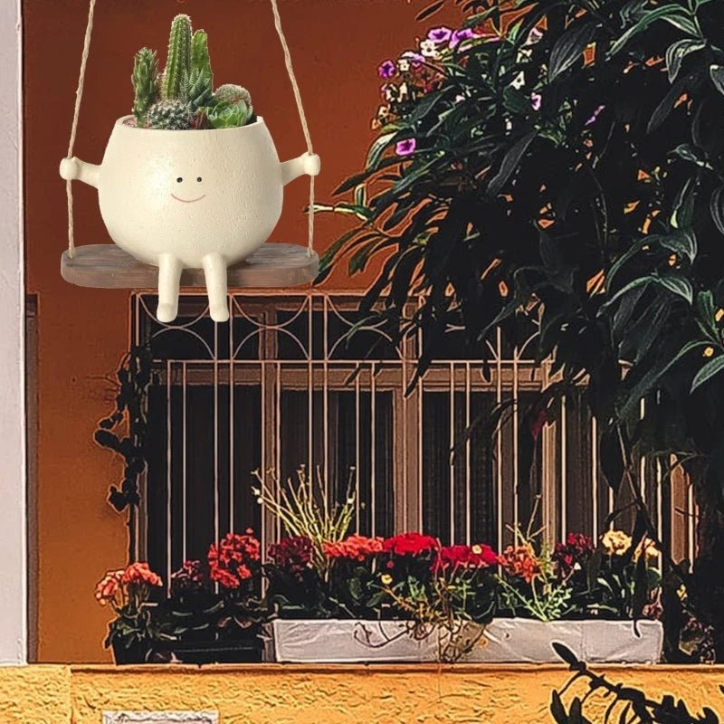 Swing Face Hanging Planter Resin Succulent Pot For Indoor Outdoor Decor
