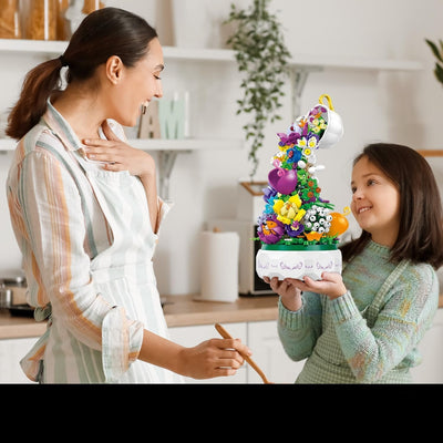 Teacup Flower Music Box Building Blocks Botanical Gift For All Ages