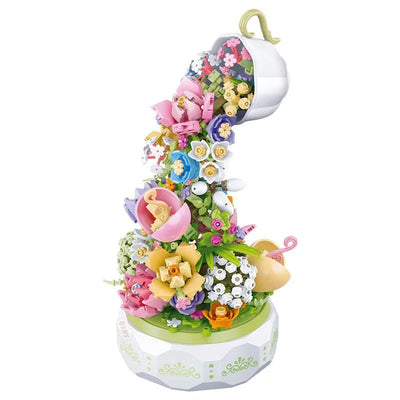Teacup Flower Music Box Building Blocks Botanical Gift For All Ages