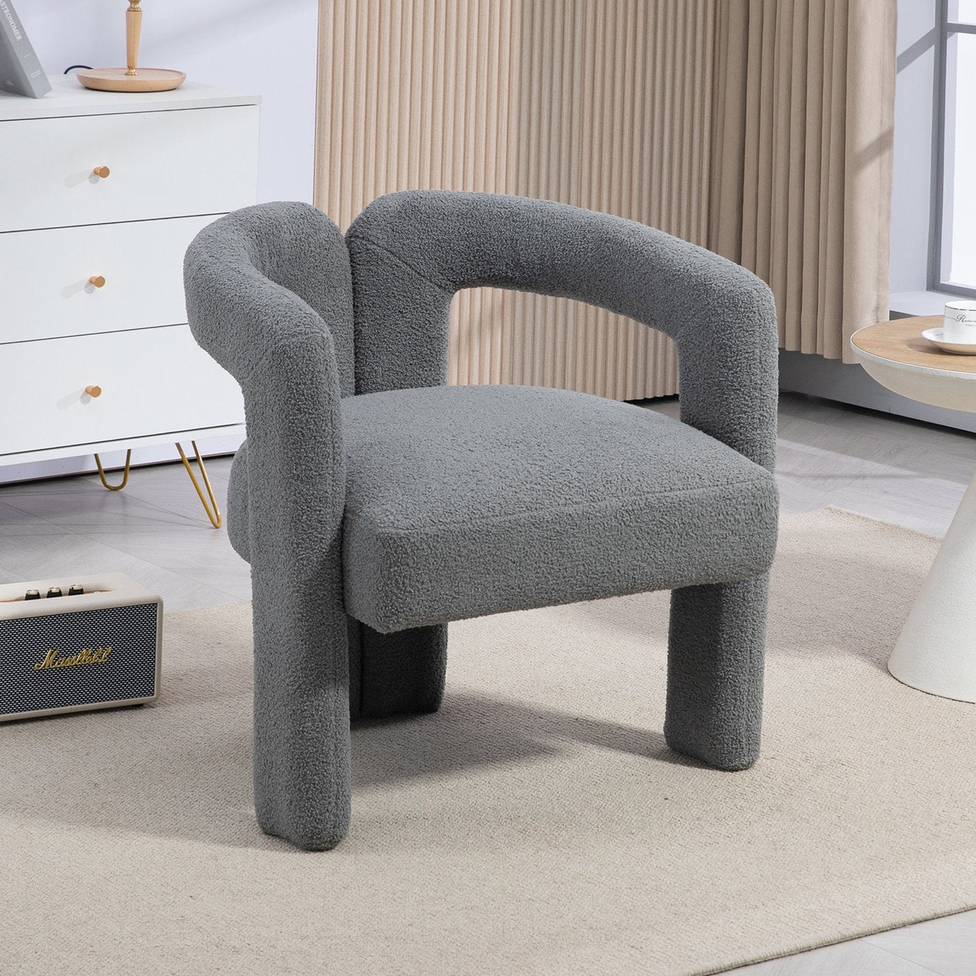 Teddy Fabric Modern Dining Chair Open-Back Kitchen Armchair