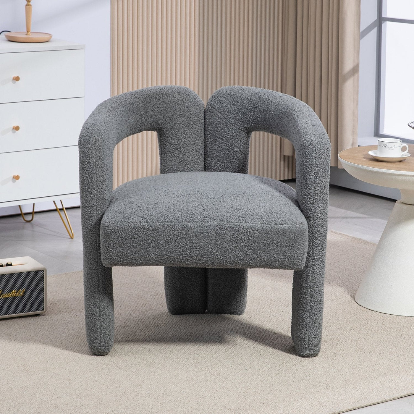 Teddy Fabric Modern Dining Chair Open-Back Kitchen Armchair