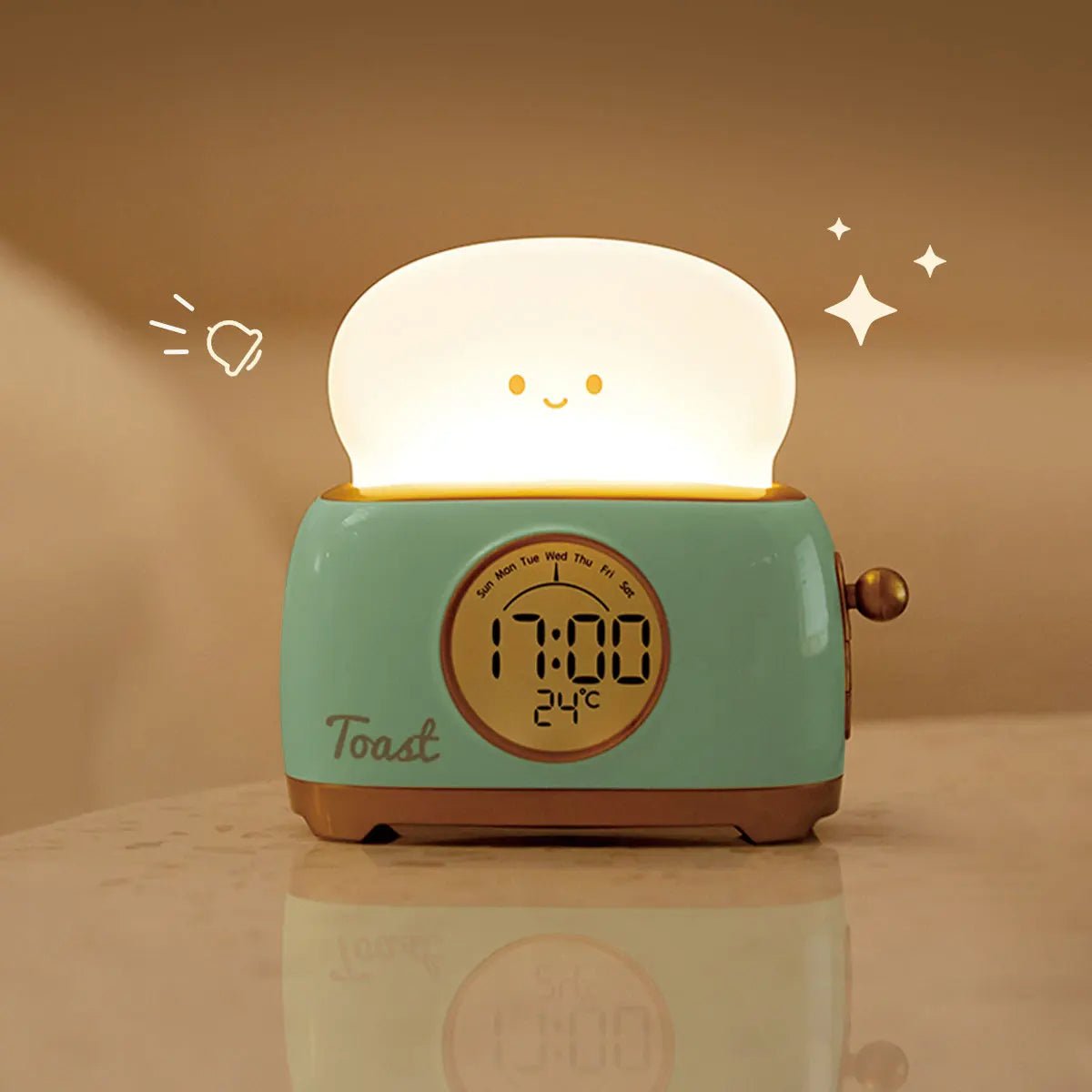 Toaster Kid Alarm Clock Night Light Rechargeable Glow Timer Decor