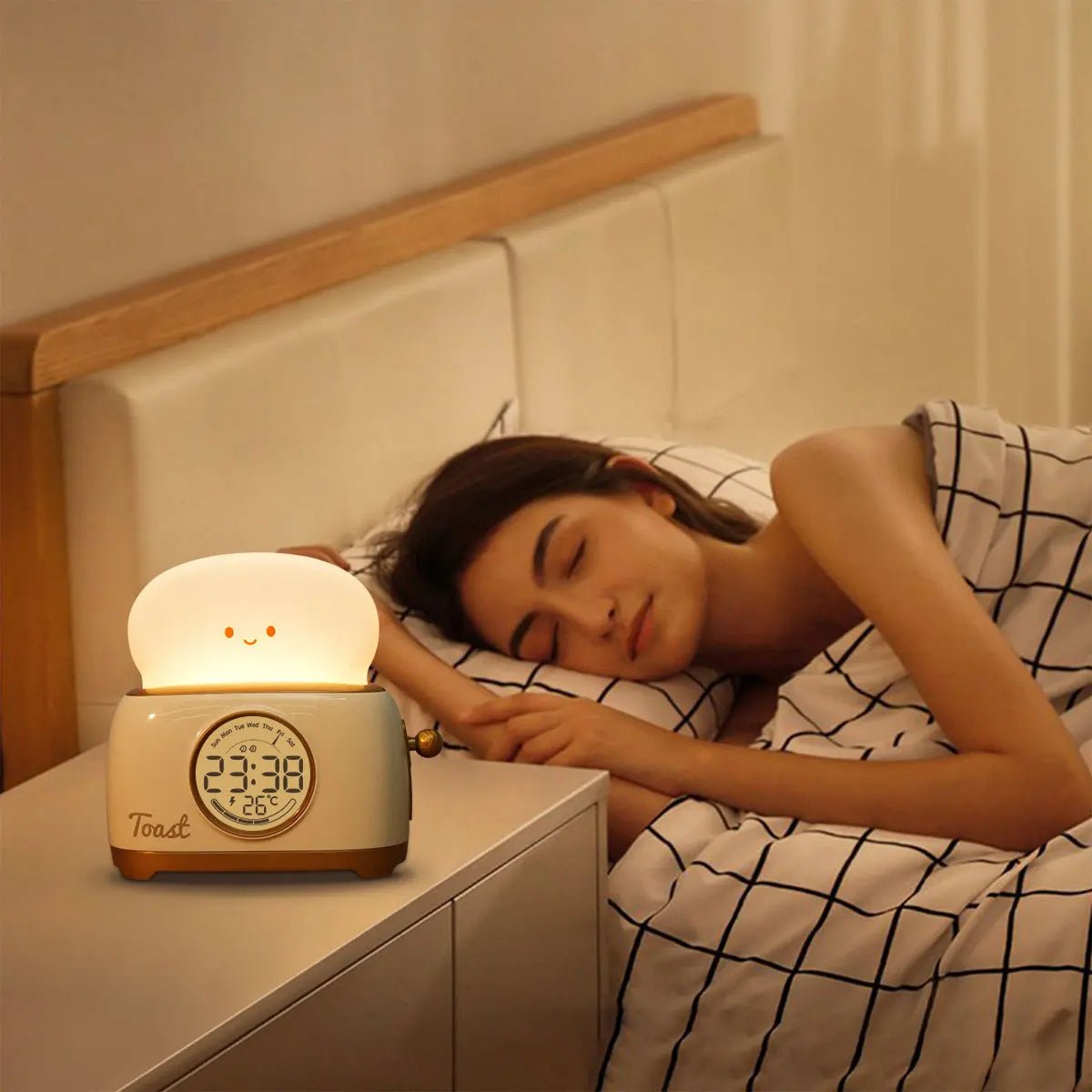 Toaster Kid Alarm Clock Night Light Rechargeable Glow Timer Decor