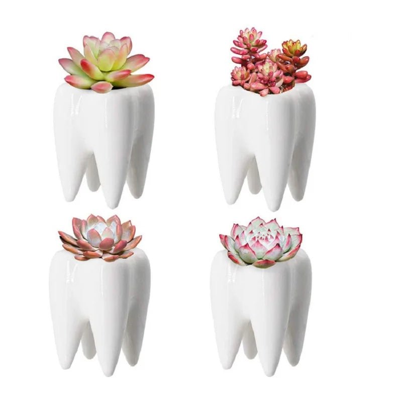Tooth-Shaped Ceramic Vase Unique Decor For Flowers Pens And Planters