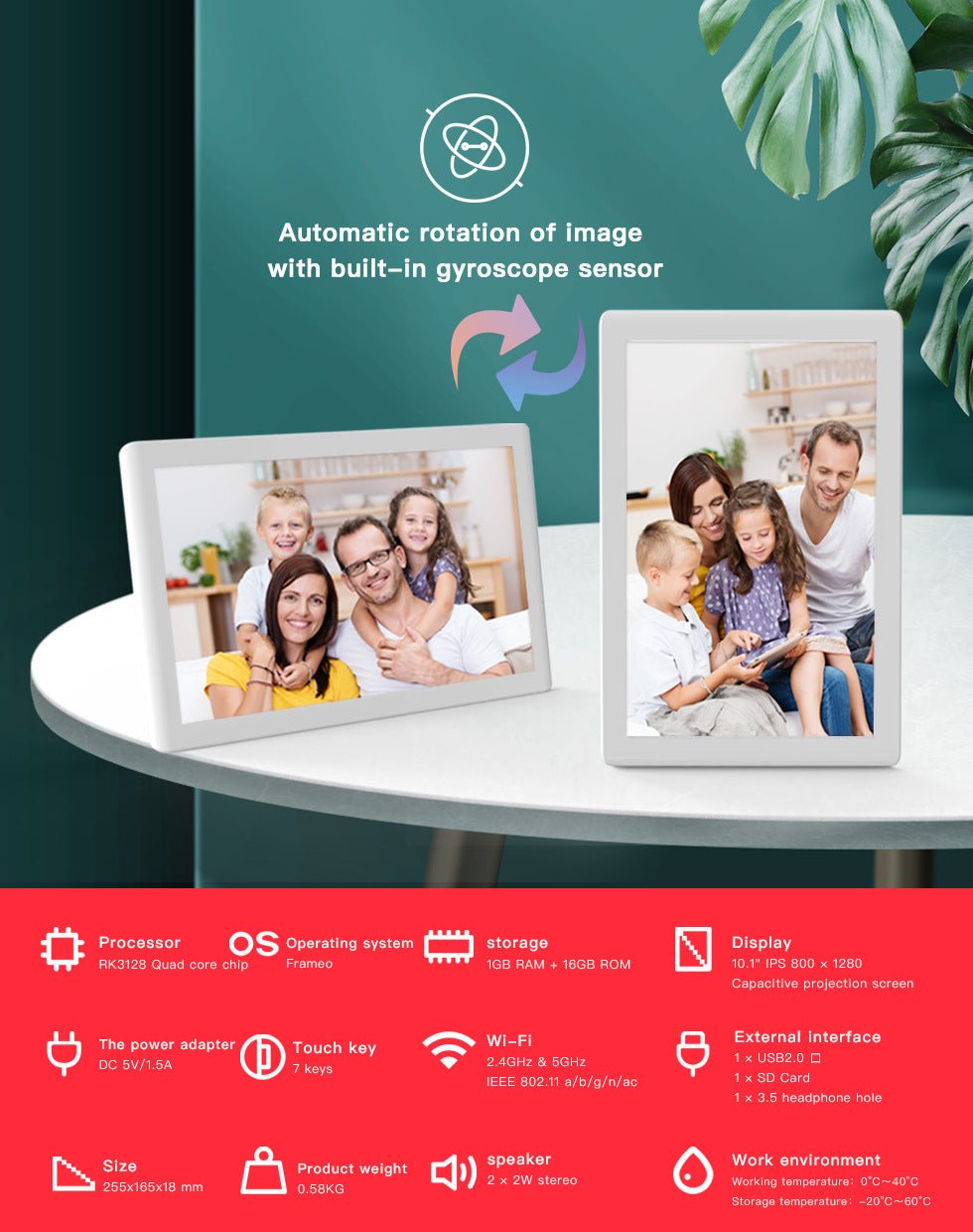 WiFi Digital Photo Frame With Touch Screen Display