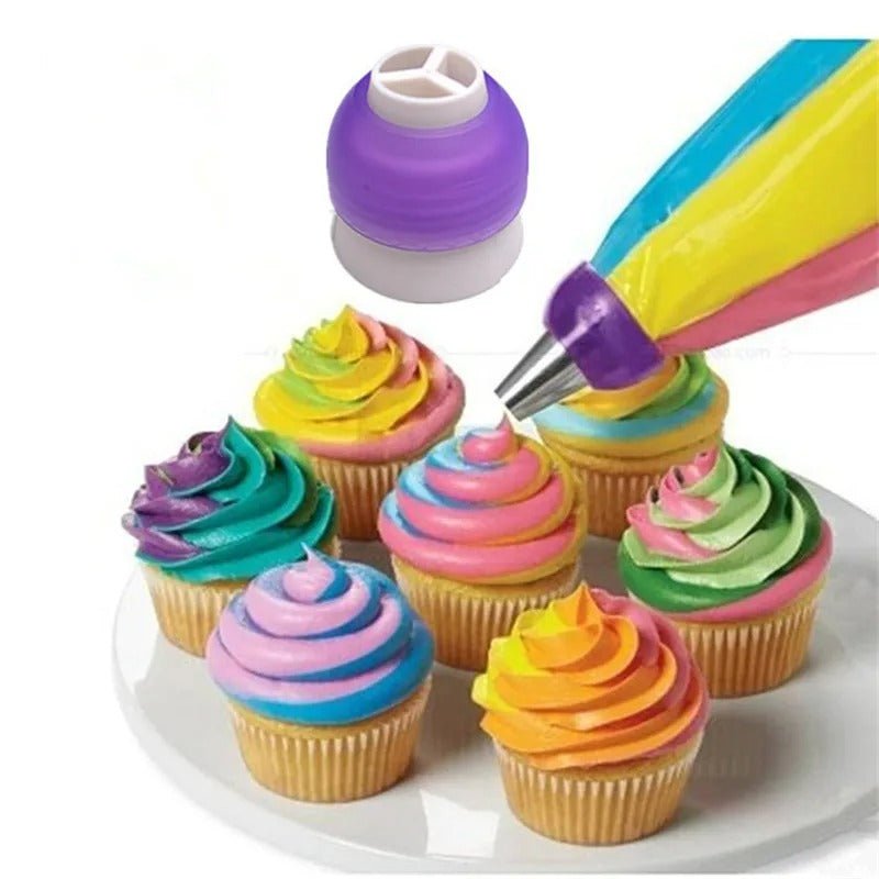 Tri-Color Pastry Nozzle Icing Piping Bag Coupler Fondant Adapter