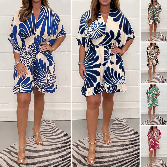 Women's Floral Jumpsuit Casual Short Sleeve Spring Plant Print
