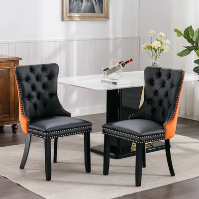 Tufted Dining Chair Set Upholstered Velvet PU Wood Legs Contemporary