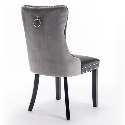 Tufted Dining Chair Set Upholstered Velvet PU Wood Legs Contemporary