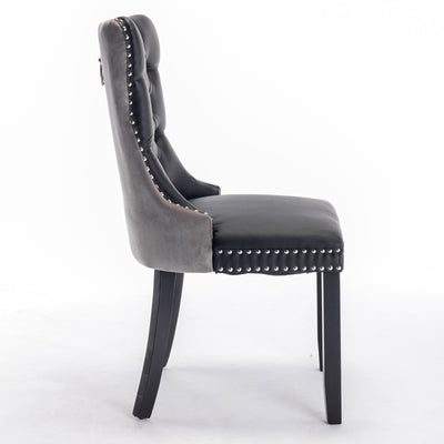 Tufted Dining Chair Set Upholstered Velvet PU Wood Legs Contemporary