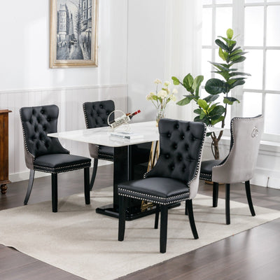 Tufted Dining Chair Set Upholstered Velvet PU Wood Legs Contemporary