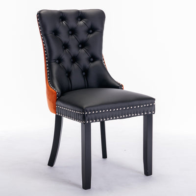 Tufted Dining Chair Set Upholstered Velvet PU Wood Legs Contemporary