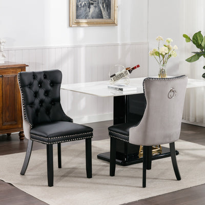 Tufted Dining Chair Set Upholstered Velvet PU Wood Legs Contemporary