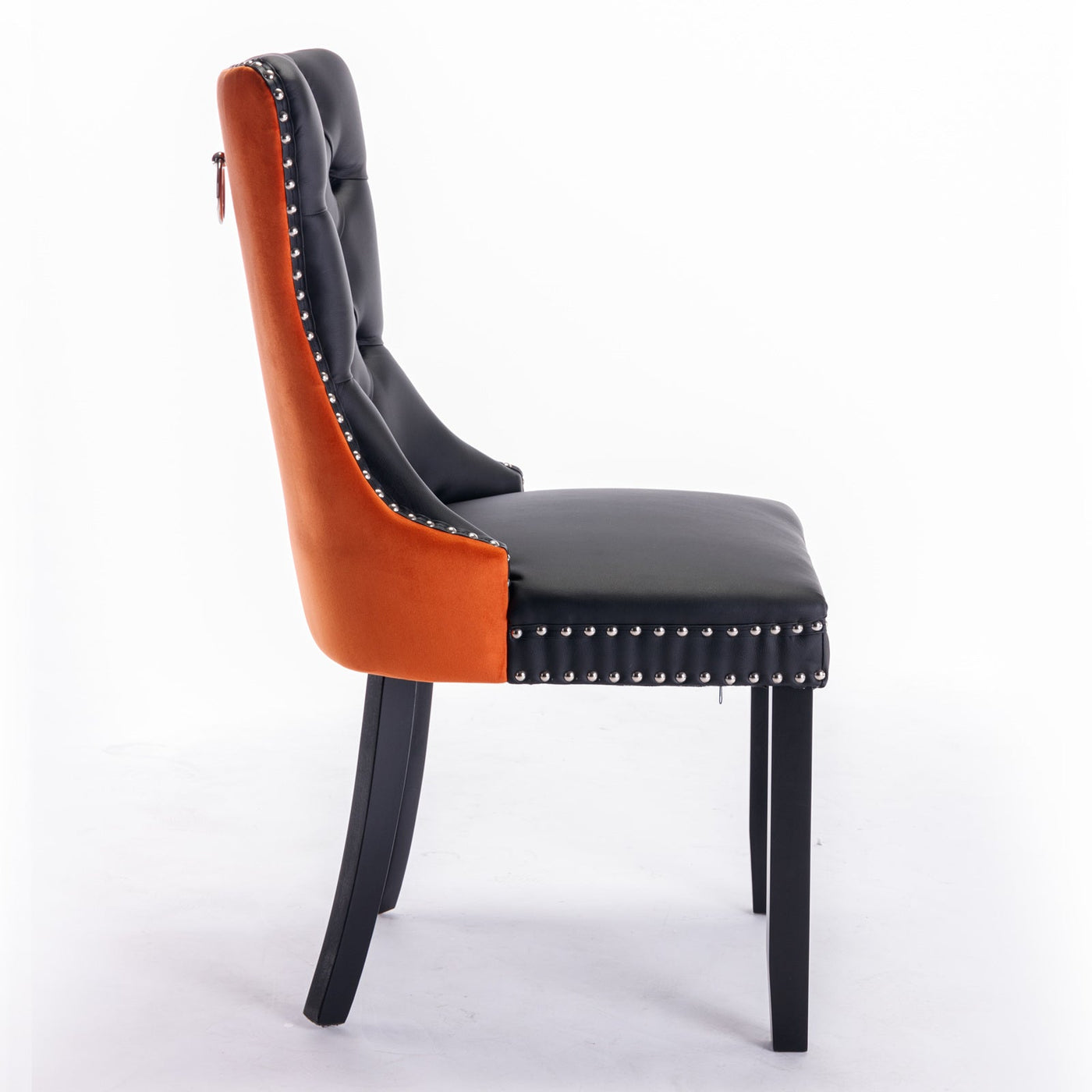 Tufted Dining Chair Set Upholstered Velvet PU Wood Legs Contemporary
