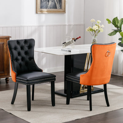 Tufted Dining Chair Set Upholstered Velvet PU Wood Legs Contemporary