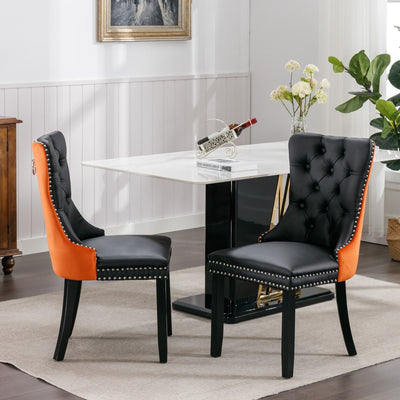 Tufted Dining Chair Set Upholstered Velvet PU Wood Legs Contemporary