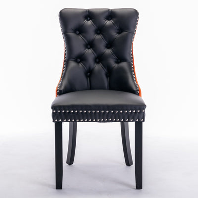Tufted Dining Chair Set Upholstered Velvet PU Wood Legs Contemporary