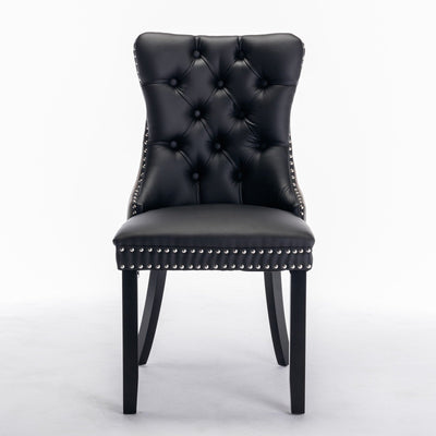 Tufted Dining Chair Set Upholstered Velvet PU Wood Legs Contemporary