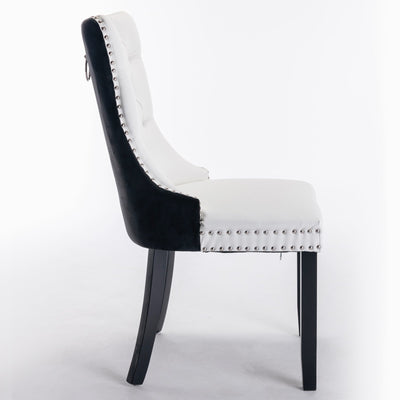 Tufted Cushioned Dining Chairs Solid Wood Velvet PU 2-Piece Set