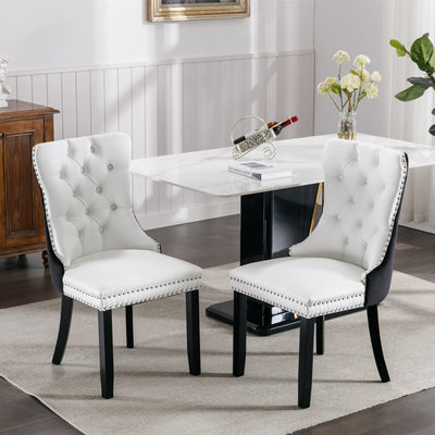 Tufted Cushioned Dining Chairs Solid Wood Velvet PU 2-Piece Set