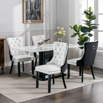 Tufted Cushioned Dining Chairs Solid Wood Velvet PU 2-Piece Set