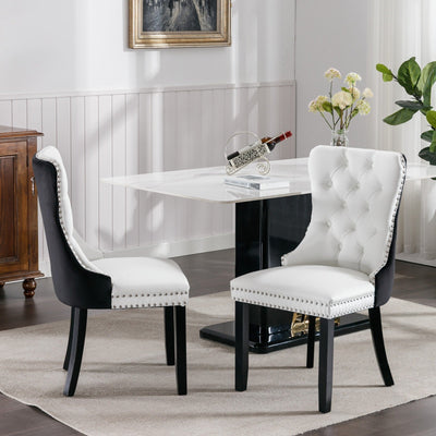 Tufted Cushioned Dining Chairs Solid Wood Velvet PU 2-Piece Set