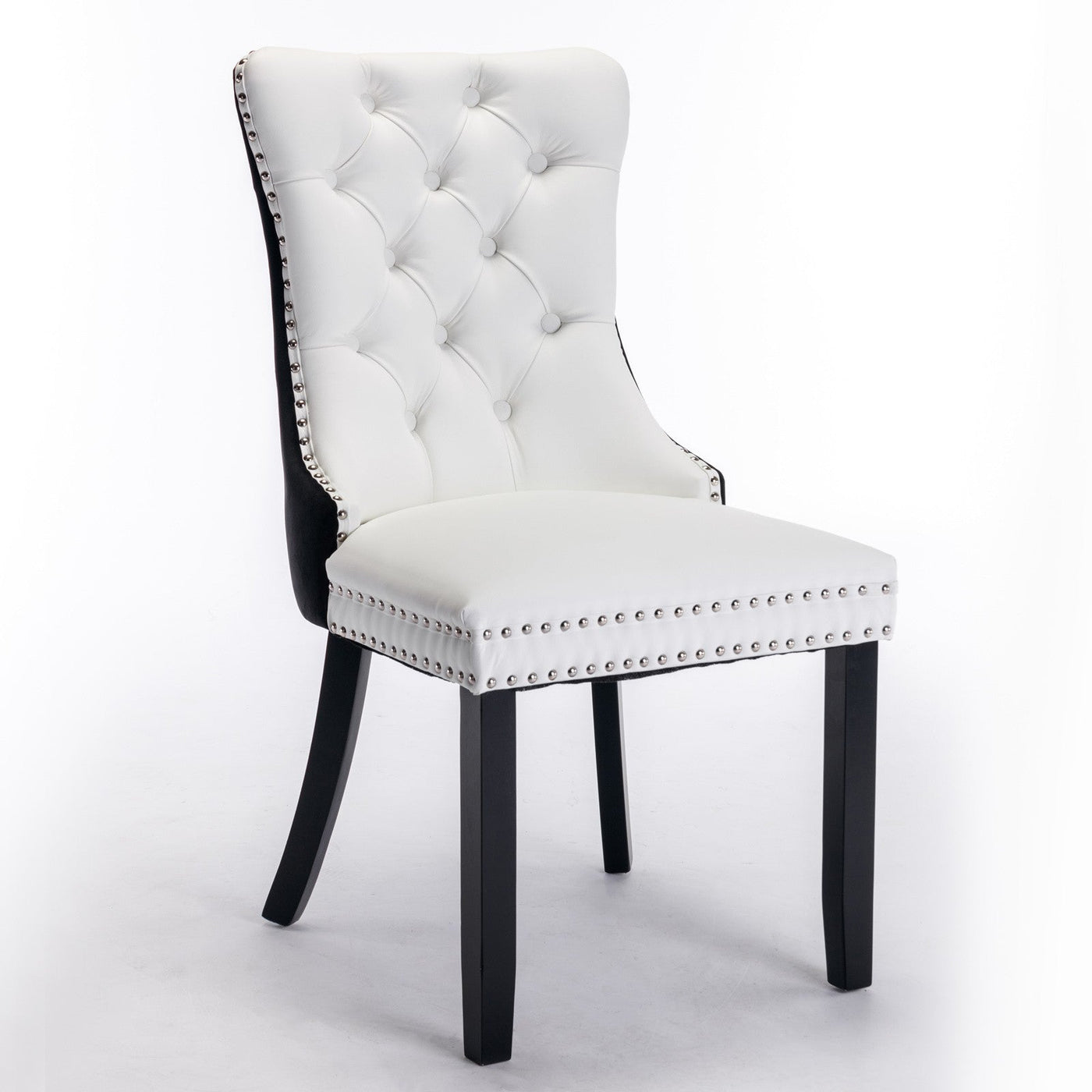 Tufted Cushioned Dining Chairs Solid Wood Velvet PU 2-Piece Set
