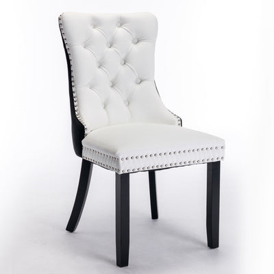 Tufted Cushioned Dining Chairs Solid Wood Velvet PU 2-Piece Set