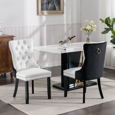 Tufted Cushioned Dining Chairs Solid Wood Velvet PU 2-Piece Set