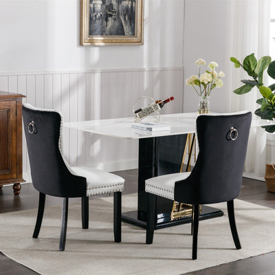 Tufted Cushioned Dining Chairs Solid Wood Velvet PU 2-Piece Set