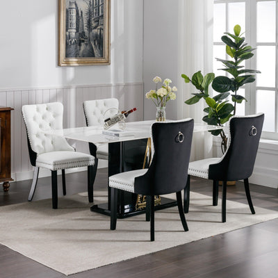 Tufted Cushioned Dining Chairs Solid Wood Velvet PU 2-Piece Set