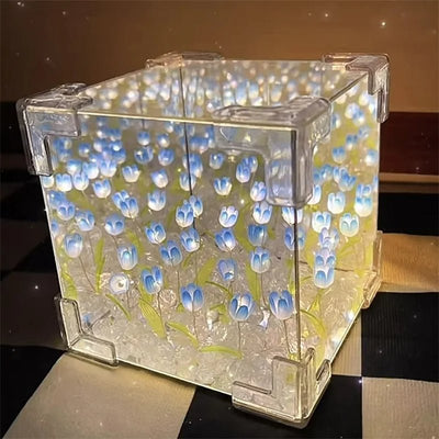 Tulip Nightlight Handmade Floral Cube Mirror Decorative Light