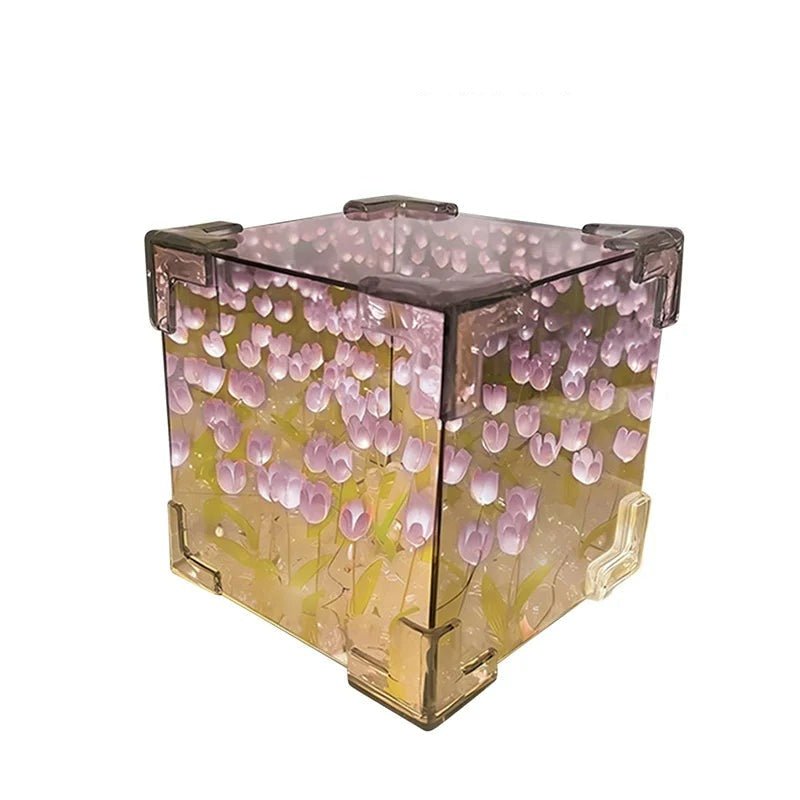Tulip Nightlight Handmade Floral Cube Mirror Decorative Light