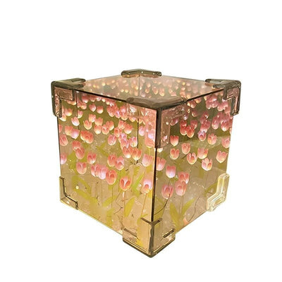 Tulip Nightlight Handmade Floral Cube Mirror Decorative Light