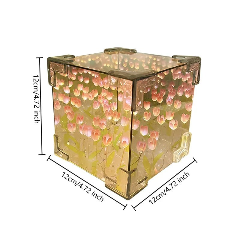 Tulip Nightlight Handmade Floral Cube Mirror Decorative Light
