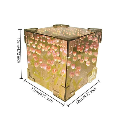 Tulip Nightlight Handmade Floral Cube Mirror Decorative Light