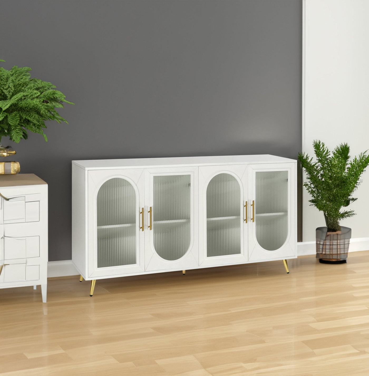 TV Stand For 65 Inch TV Wood Media Console With Storage Cabinet