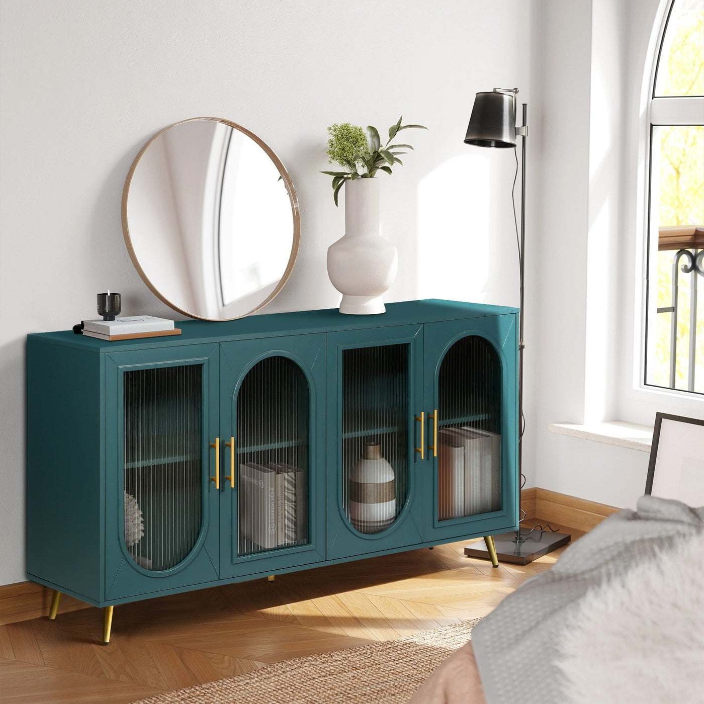 TV Stand For 65 Inch TV Wood Media Console With Storage Cabinet