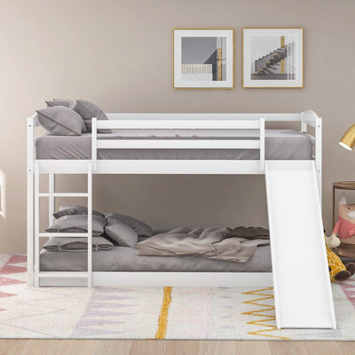 Twin Bunk Bed With Slide Ladder Convertible Kids Play Furniture