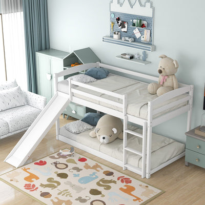 Twin Bunk Bed With Slide Ladder Convertible Kids Play Furniture