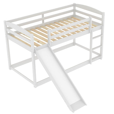 Twin Bunk Bed With Slide Ladder Convertible Kids Play Furniture