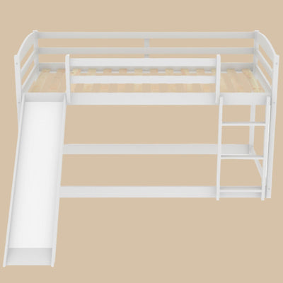 Twin Bunk Bed With Slide Ladder Convertible Kids Play Furniture