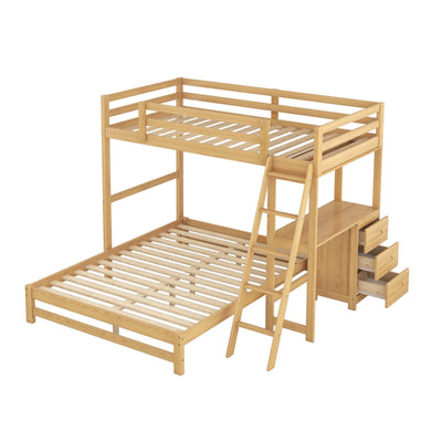 Twin Over Full Bunk Bed With Desk And Three Storage Drawers