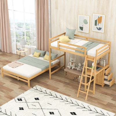 Twin Over Full Bunk Bed With Desk And Three Storage Drawers