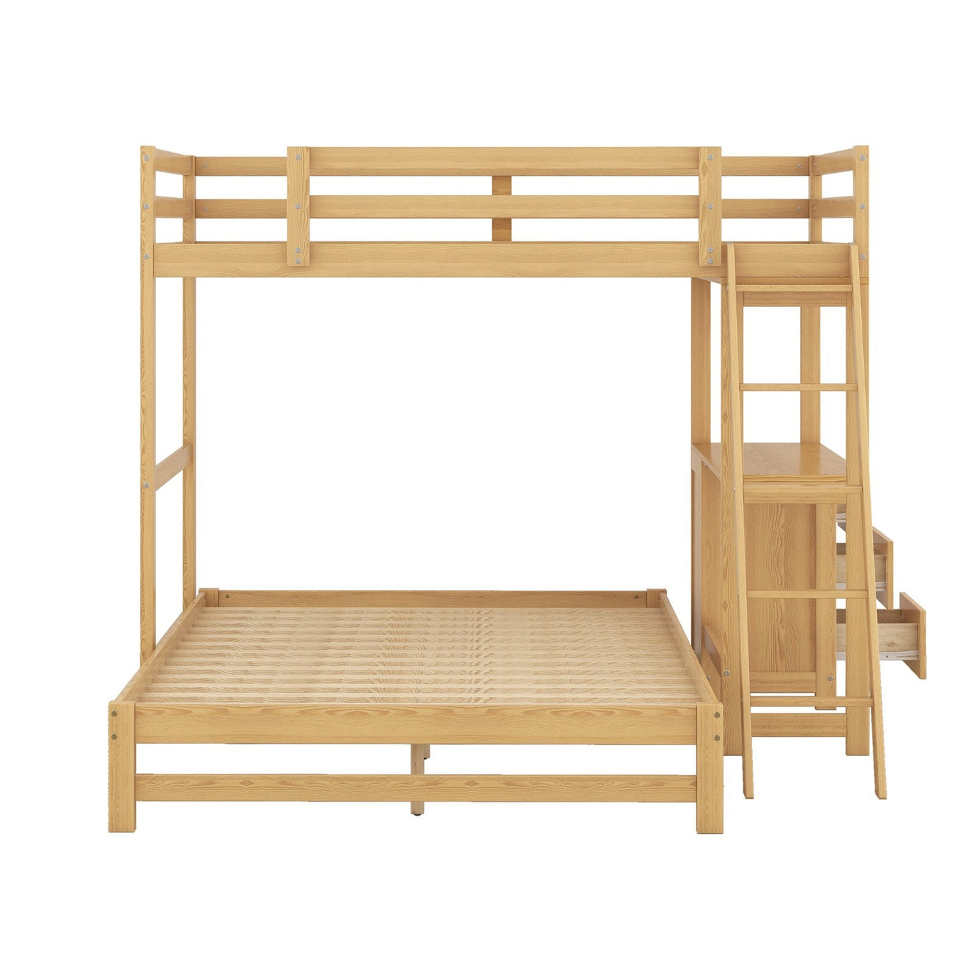 Twin Over Full Bunk Bed With Desk And Three Storage Drawers
