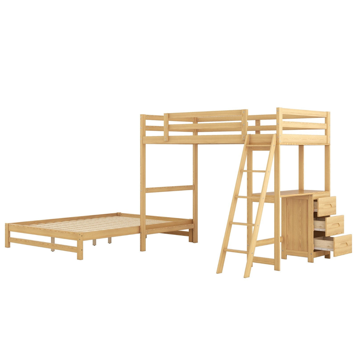 Twin Over Full Bunk Bed With Desk And Three Storage Drawers